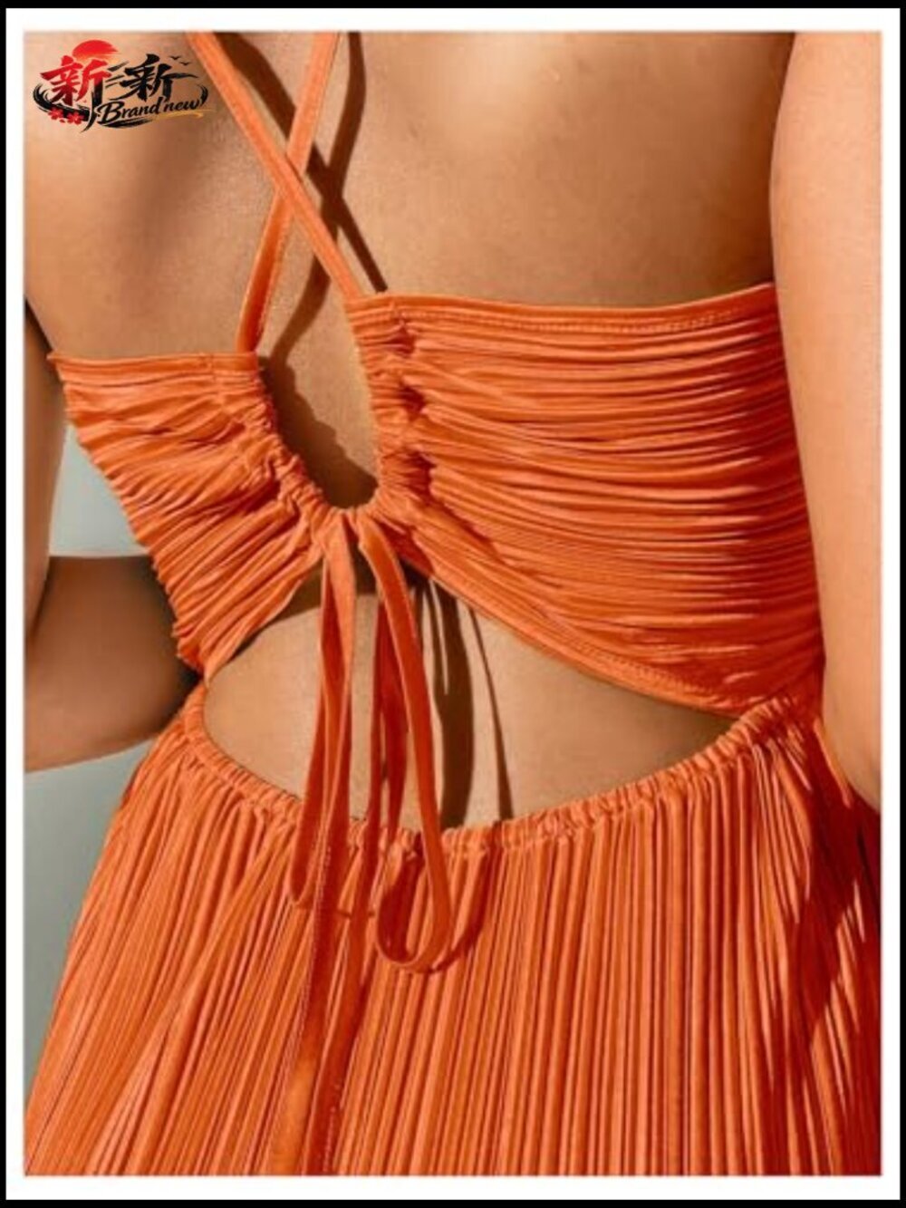 Textured V Neck Sundress Tie Back Spaghetti Strap Pleated A Line Beach Long - Picture 4 of 6